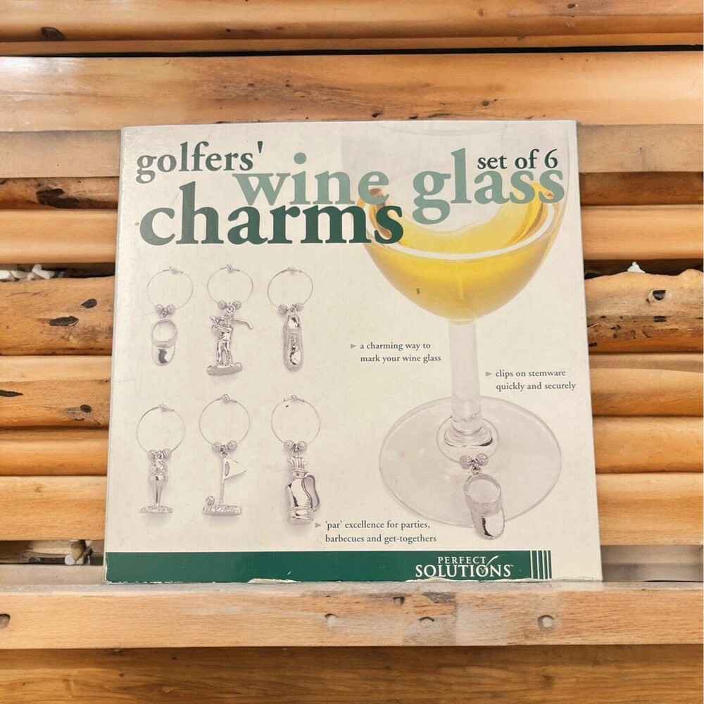 Golfers Wine Glass Charms Set of 6 Unique Shapes Nickel Plated Dinner Party Bar